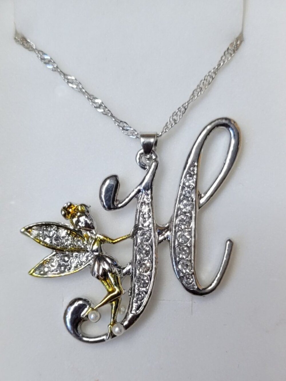 Silver Tinkerbell Necklaces Initials A, B, H, T